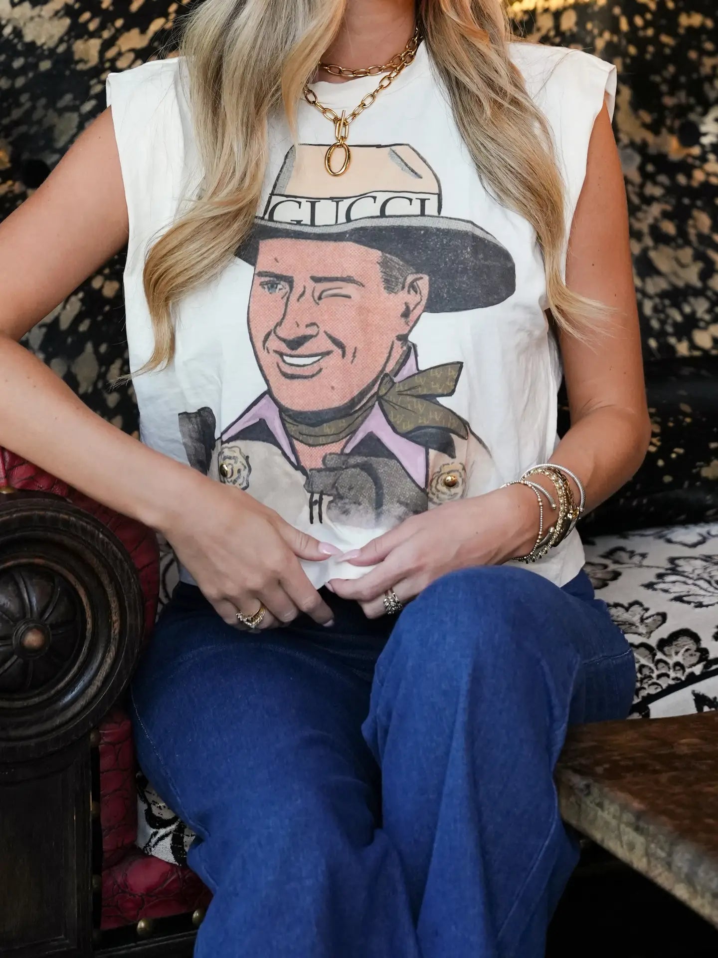 GINA DESIGNER COWBOY SLEEVELESS TEE