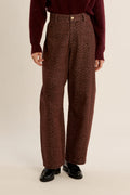 BROWN LEOPARD BARREL TROUSER PANT