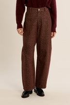 BROWN LEOPARD BARREL TROUSER PANT