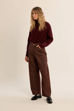 BROWN LEOPARD BARREL TROUSER PANT