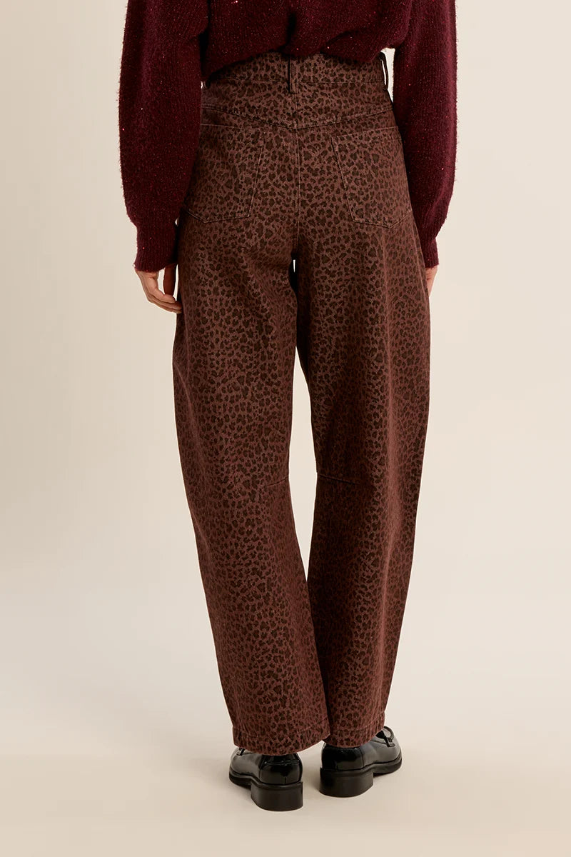 BROWN LEOPARD BARREL TROUSER PANT