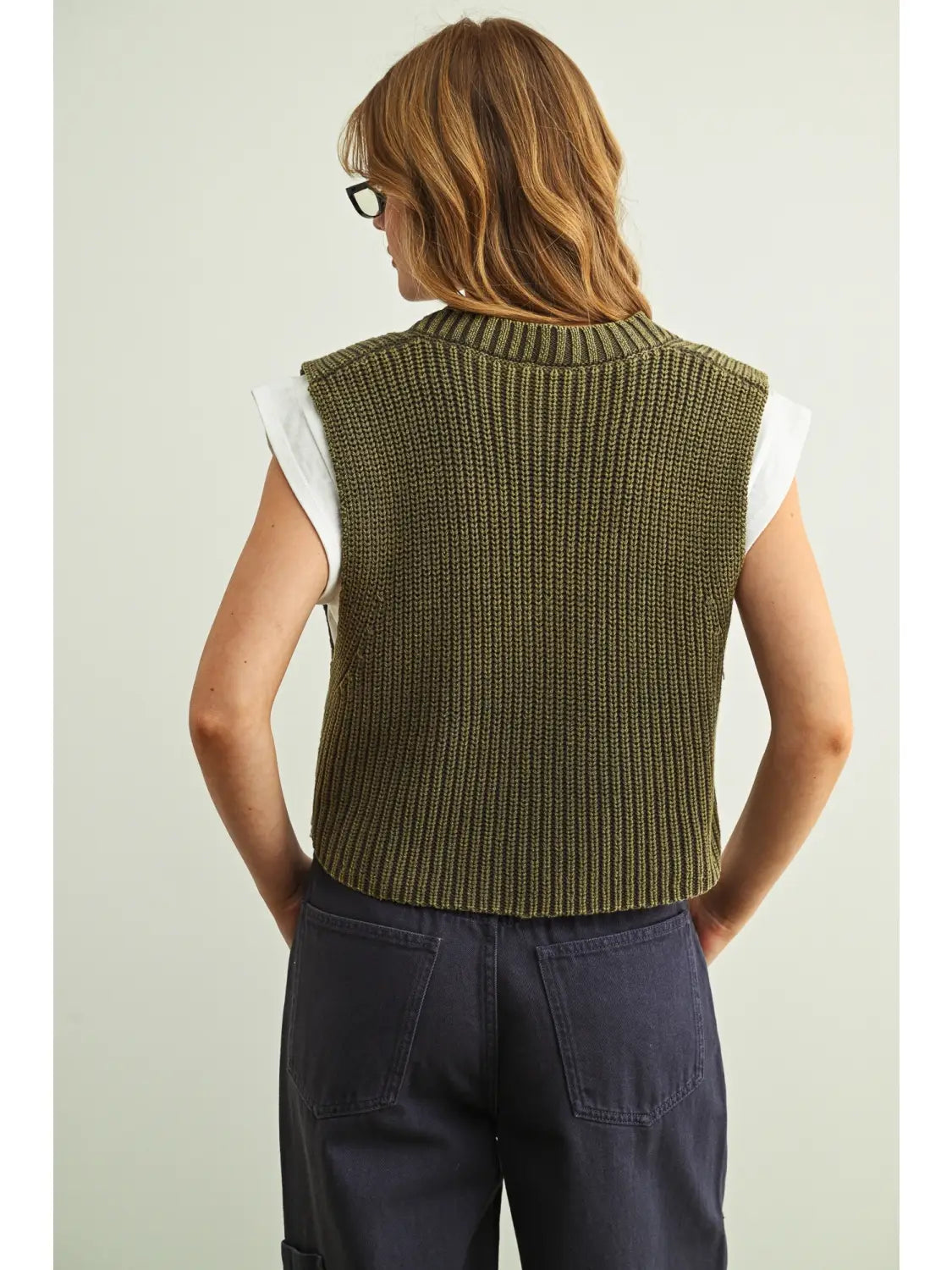 DOUBLE LAYERED SWEATER VEST OLIVE