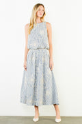 BLUE FLORAL EMBROIDERED MIDI SKIRT