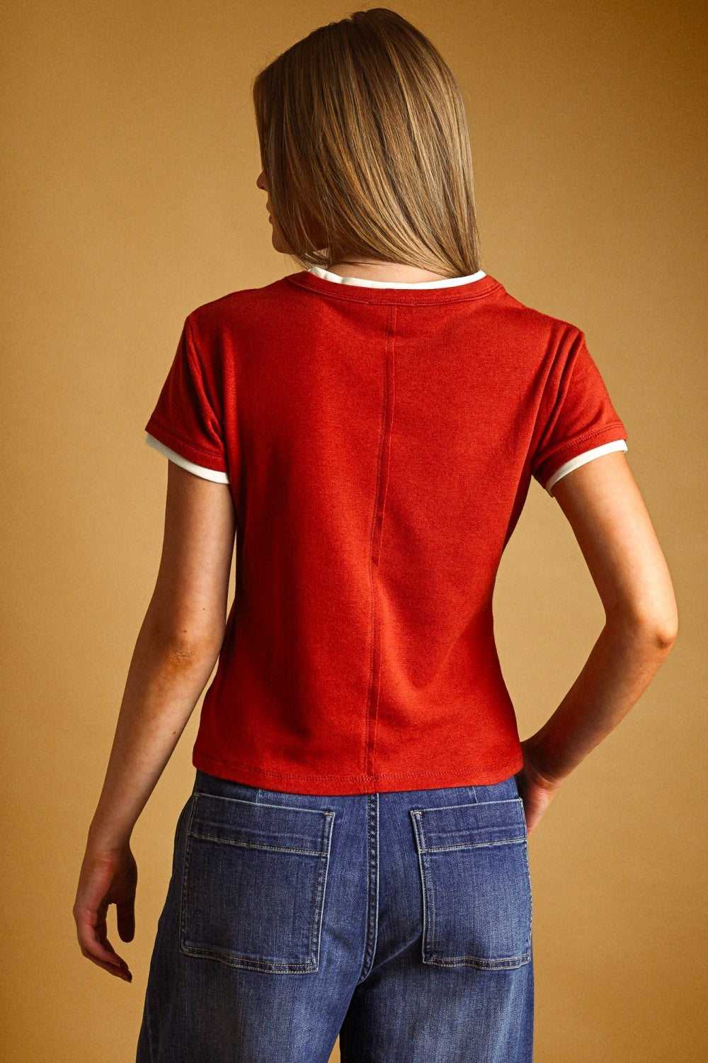 RUST/CREAM 2K LAYERED SHORT SLEEVE TOP