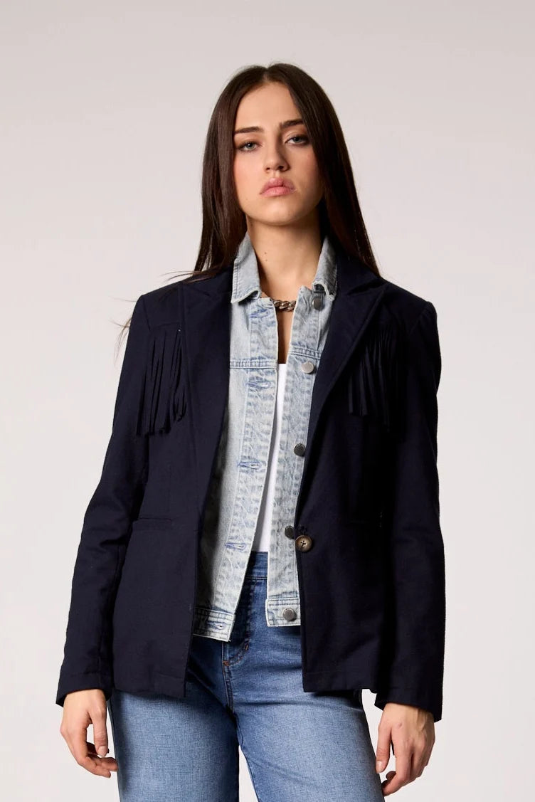 HELEN FRINGE BLAZER IN MIDNIGHT NAVY
