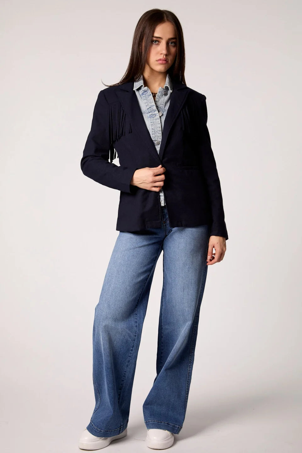 HELEN FRINGE BLAZER IN MIDNIGHT NAVY