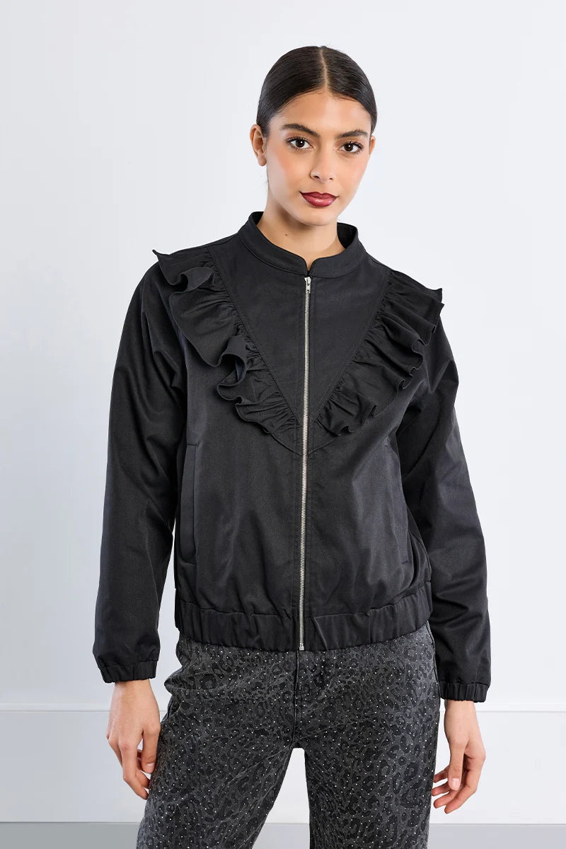 BLACK SPORTY RUFFLE JACKET