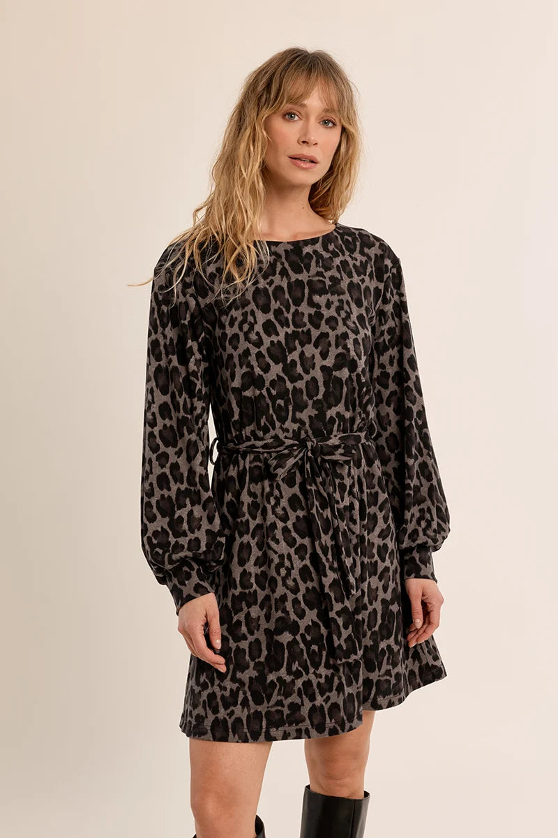 DARK GREY LEOPARD PRINT DRESS