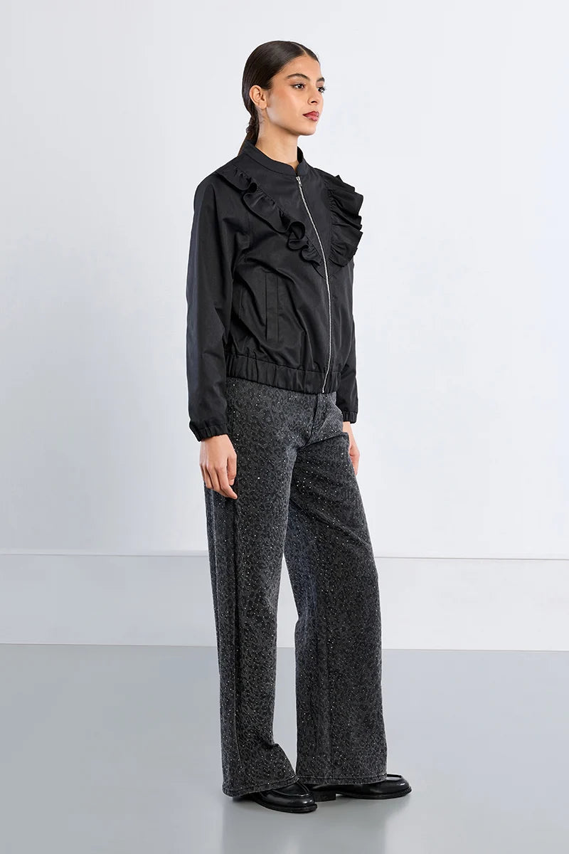 BLACK SPORTY RUFFLE JACKET