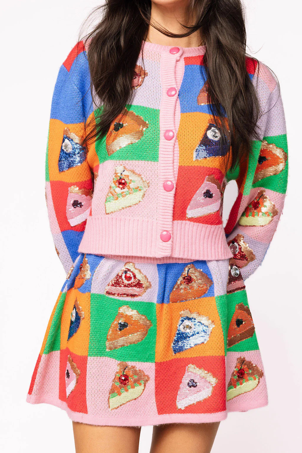 RAINBOW COLORBLOCK PIECE OF PIE BUTTON UP