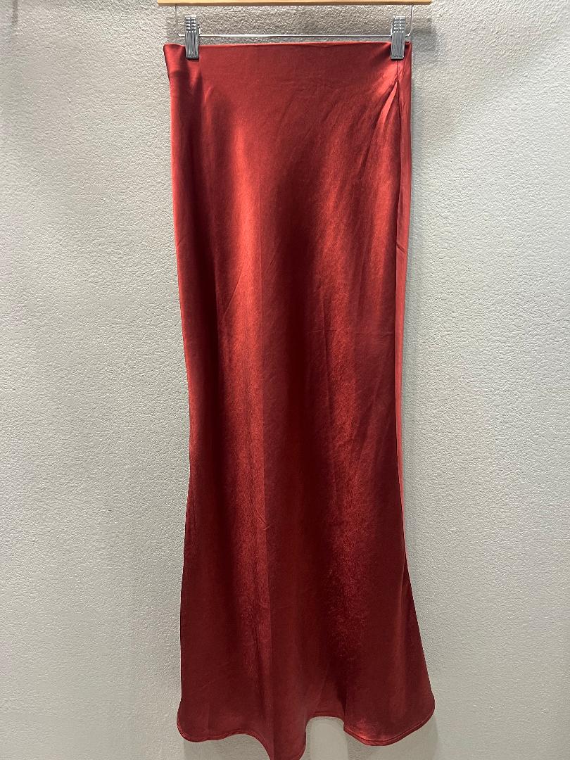 SATIN WINE MAXI SKIRT W/ ELASTIC WAISTBAND