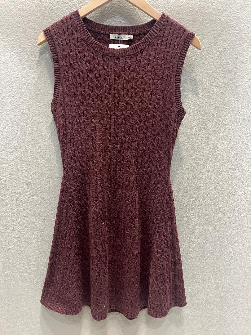 WASHED WINE CABLE KNIT SWEATER DRESS
